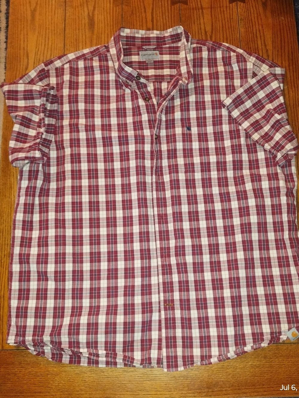 Carhartt Men's 2XL Red Plaid Short-Sleeve Button-Down Shirt